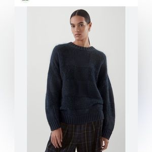 Cos oversized check wool sweater navy blue modern heavy sweater size M/L